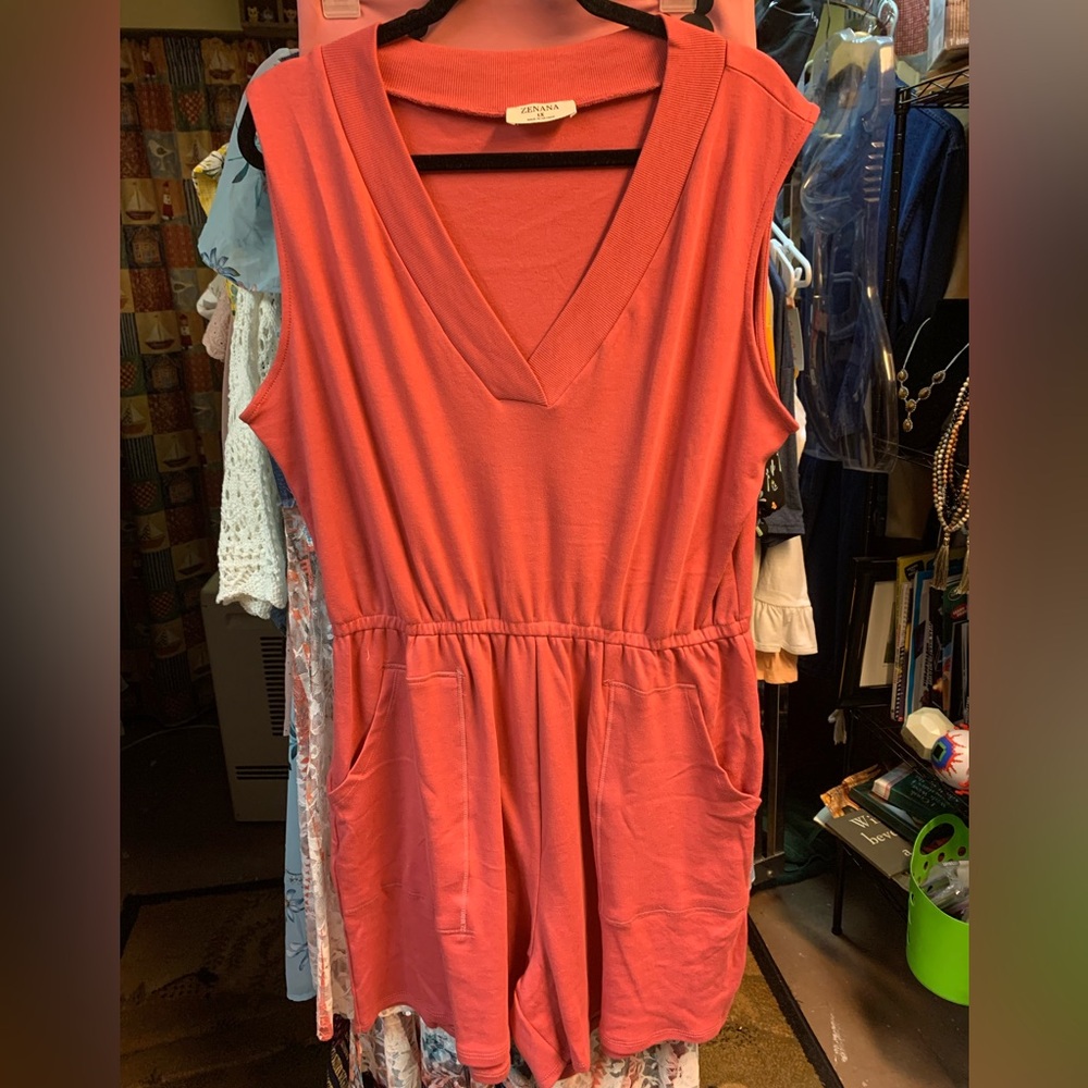 New! Rose pink Zenana Romper. Sz 1X.